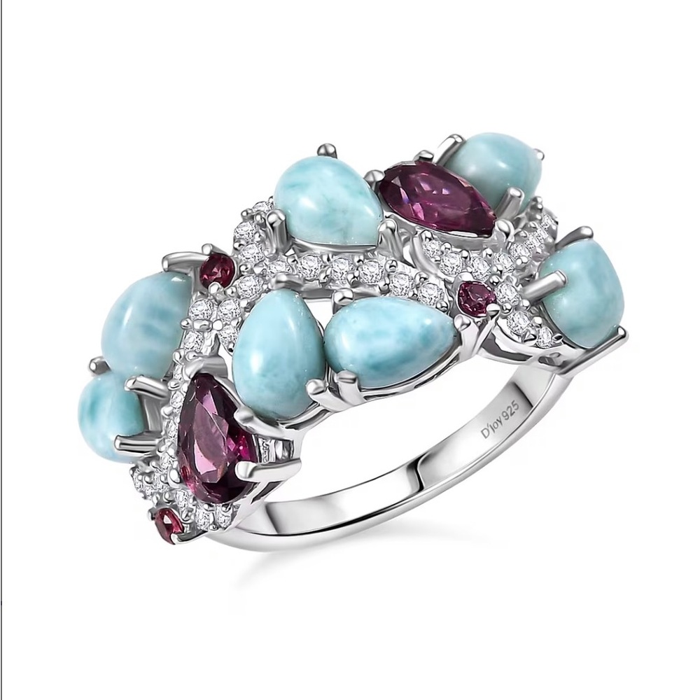 D'Joy Larimar and Multi Gemstone 5.50 ctw Sea Waves Ring 925 Silver Size 5